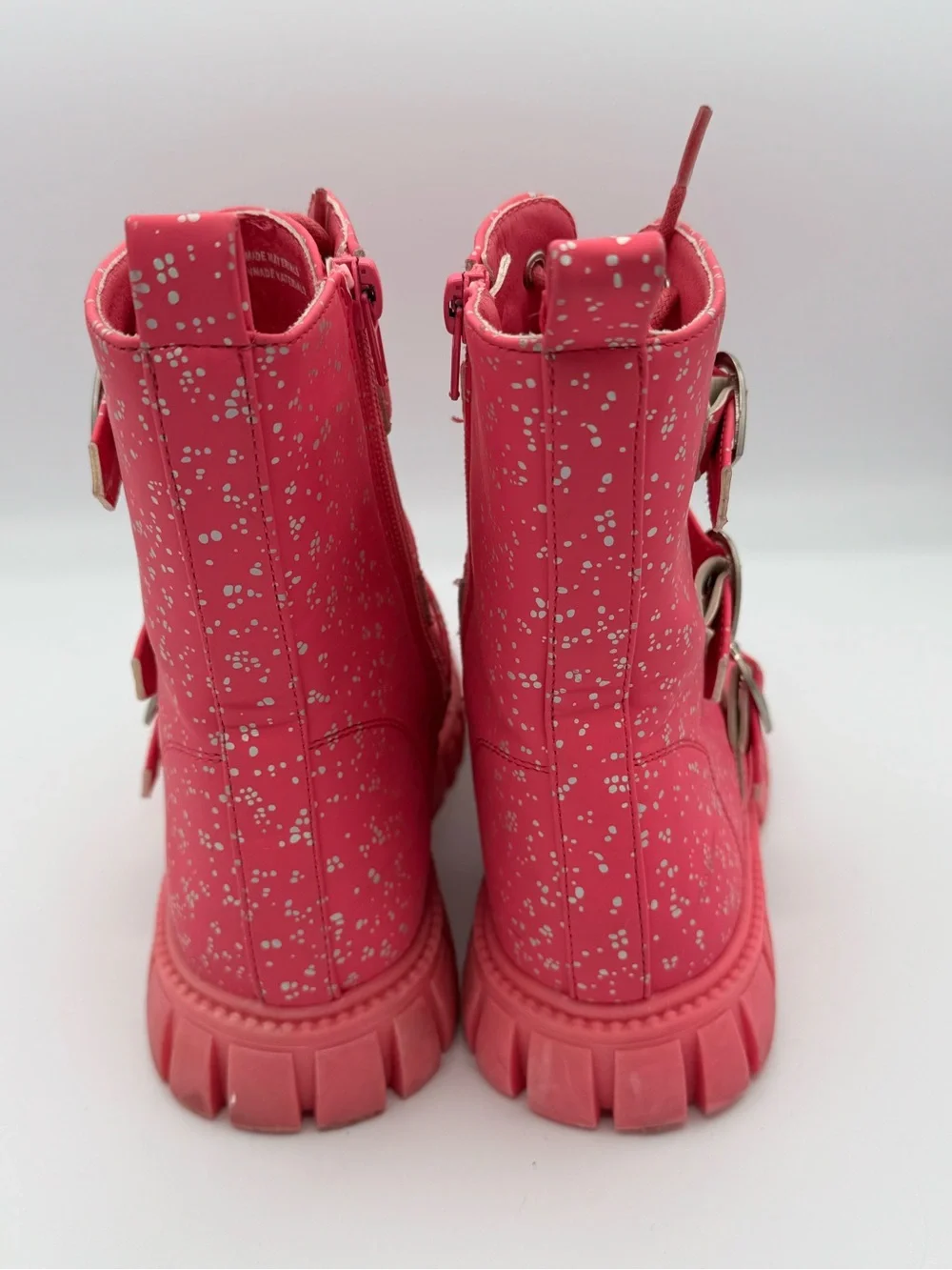 Olivia Miller ‘Love Me’ Pink Heart-Accent Glitter Combat Boots